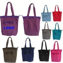 Cotton Stone Washed Canvas Tote Handbag With One Front Kanga