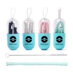 Reusable Collapsible Eco Silicone Drinking Straw With Case-AZDL258