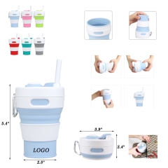 15 Oz.Silicone Portable Collapsible Coffee Cup With Straw